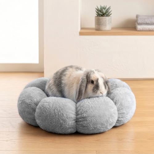 Rabbit Bed for Large Bunny Guinea Pig & Other Small Pets, Gray | Washable Soft Plush Hideout, Cozy Sleeping Bed for Indoor Cage or Playpen Use, Petal Shape - color: Gray
