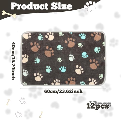 12 Pcs Small Dog Blanket Fleece Puppy Blankets Washable Pet Blankets for Cats Soft Flannel Paw Printed Throw for Guinea Pig Indoor Kittens Doggie (23 X 16 Inch,Dark Gray) - color: Dark Gray