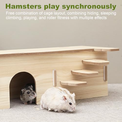 3-Piece Wooden Hamster Platform Set,A Wooden Hamster House with Climbing Ladder, A Snail-Shaped House,A Wood Hamster Toys, Small Pets Activity Toy for Dwarf Gerbil Mouse Mice Rat Small Animals C - color: N