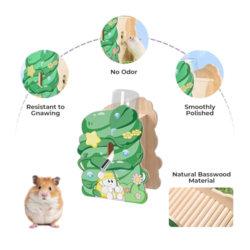 mini&moe Hamster Water Bottle for Glass Tank – Guinea Pig Water Bottle No Drip with Wooden Holder, Small Animal Water Dispenser for Rats, Chinchillas, Gerbils, Sugar Gliders