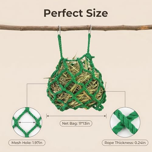 Green Rabbit Hay Feeder Mesh Bags, 13×11 Inch Spherical Polyester Hay Pouch - color: Green