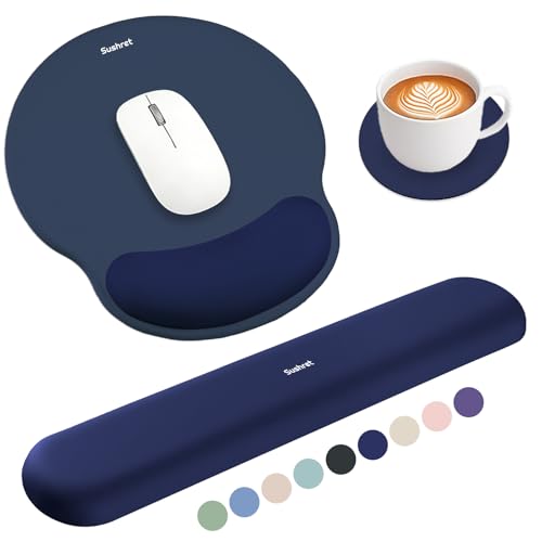 Mouse Pad and Keyboard Wrist Rest, 3-in-1 Gel Memory Foam Ergonomic Mouse Pad with Wrist Rest Set, Gaming Mousepad Arm Cushion Support for Computer Office Desk Accessories Cute Setup,Dark Blue - color: Dark Blue