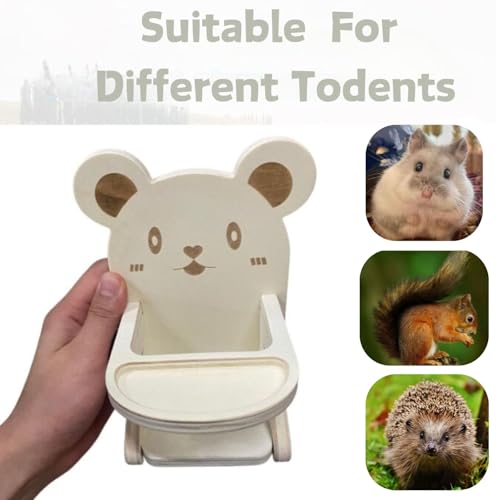 Hamster Chair with Food Bowl Tray- Handmade Wooden Small Animal Cage Accessories Habitat Decor House Photo Props Small Animal Toys for Hamster Mice Rat Hedgehog Rodents (Wood)