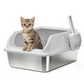 Stainless Steel Litter Box with Lid, Kitten Metal Cat Litter Boxes High Sided Enclosed for Small Cat and Injured Cats Rabbit, Anti-Urine Leakage | Non-Stick Bottom & Includes Scoop - color: 1PACK-(Small)Silver Gray, size: Small