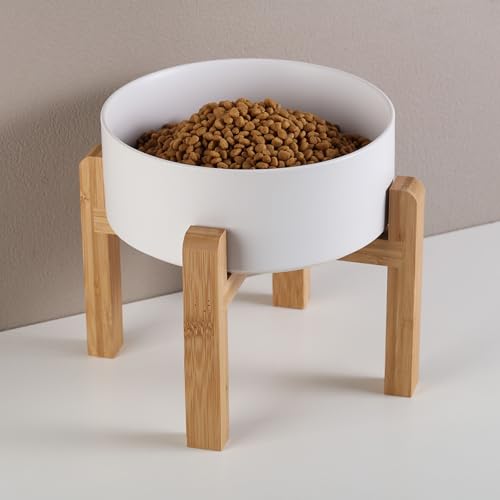 White Raised/Elevated Ceramic Dog Bowl for Medium Large Sized Breeds,Large Dog Food Water Bowl with Stand,8 in Non Slip Heavy Weighted 1800ml/ 7.6 Cups/60 OZ - color: White, size: 8 in