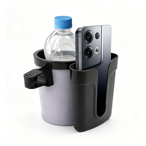 Bike Cup Holder, Motorbike Handlebar Drink Bottle Cage with Cell Phone & Key Holders, Universal Water Bottle Cage Beverage Holder for Most Motorcycles Scooters Bikes (Black & Gray) - color: Black & Gray