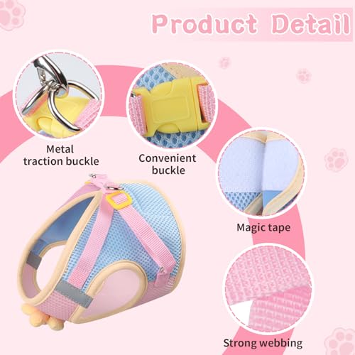 Cat Harness and Leash Set, Escape Proof Soft Vest Walk Pink XS | Adjustable, Easy Wear, Breathable Comfy Mesh, Reflective Strips, Sturdy Clip Buckle Flower Harness for Cats Kitty Puppy Bunny - color: Sakura pink, size: Extra Small