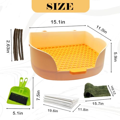 15.1"X11.0" Large Rabbit Litter Box,Plastic Square Rabbits Potty Trainer with Bigger Pan Bunny Corner Toilet Box with Small Animal Disposable Liner for Guinea Pigs Hamster Chinchilla(Orange) - color: 【Orange】