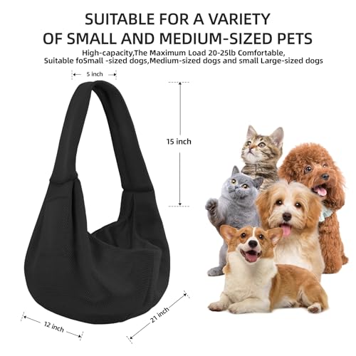 Dog and Cats Carrier Sling, Breathable Puppy Small Pet Carrier with Pocke | Reversible Dog Sling Carrier, Safety Buckle, Storage Pocket, Machine Washable for Travel, Outdoor Activities, Hand-Free,Black - color: Breathable black
