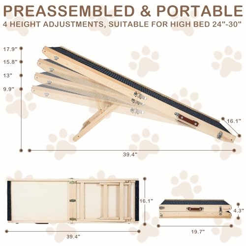 Foldable Dog Ramp for Bed, 4 Adjustable Portable Pet Ramps, 40" Long Pet Ramp for Small Dogs, for High Beds, Dog Step for Large Dogs Stairs for Car, Couch - size: 40 Inch Long