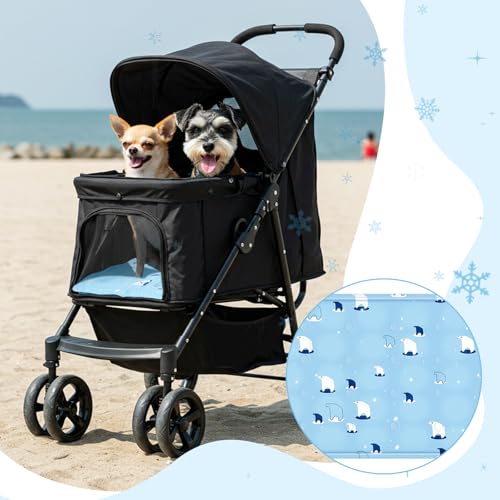 Nuanchu Dog Stroller Cooling Mat, Waterproof Gel Pet Cooling Pad for Summer, Washable Cat Sleeping Blanket, Portable Ice Gel Travel Mat for Cats, Crates, Car Seat(11.81 x 19.69 Inches,Sky Blue Bear) - size: 11.81 x 19.69 Inches, style: Sky Blue Bear