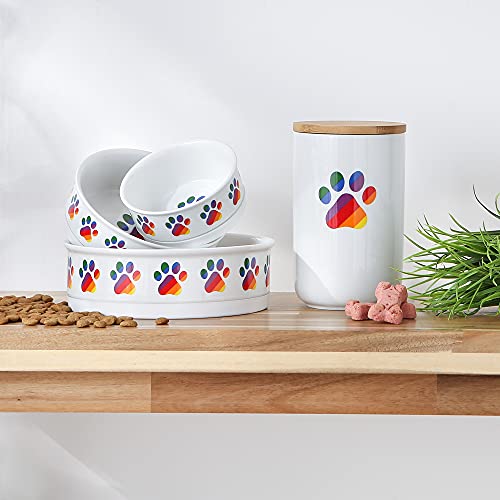 Bone Dry Ceramic Food Bowls, Non-Slip & Dishwasher Safe, Large Set, 7.5x2.4, Rainbow Paw, 2 Count - color: Rainbow Paw, size: Large Set, 7.5x2.4"