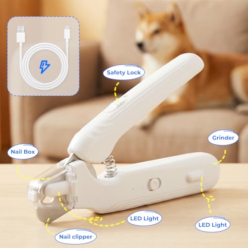 2-in-1 Pet Nail Clipper & Grinder with Dual LED Lights, USB Rechargeable, Electric Multi-Function Grinding, Quiet Operation with Splash Guard, Suitable for Small/Medium/Larg