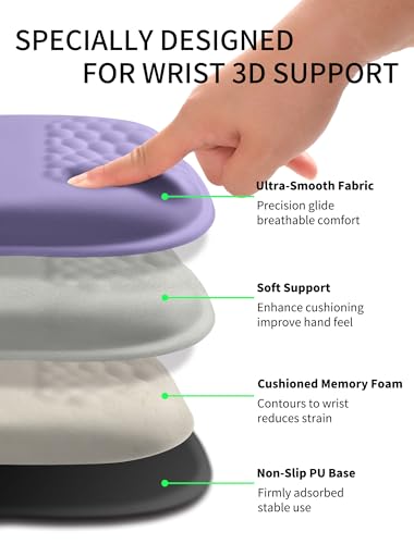 Hokafenle Ergonomic Wrist-Hugging Mouse Pad Wrist Support, U-Shaped Holding Wrist Rest Mousepad for Carpal Tunnel Pain Relief with Cushioned Memory Foam Slope Massage Bulge (10.2x8.3 in,Lavender) - color: Lavender