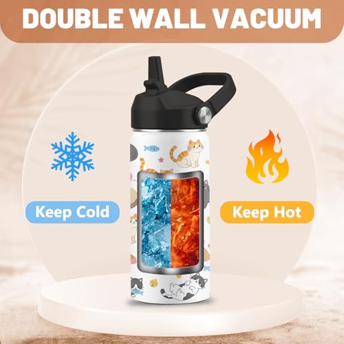 Cute Water Bottle with Straw Lid, 16 oz Cat Water Bottle, Cat Gifts | Stainless Steel Insulated Tumbler, Cute Cats Birthday Cups Gifts for Boys Girls Cats Lovers - color: Cats