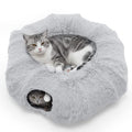DUMOS Cat Tunnel Bed for Indoor Cats, Cave Donut Play Tunnel, Grey | Soft Plush Peekaboo, Washable Circle Cushion, Multifunctional Playground Under Tree Toys for Kittens, Puppy, Rabbit, Ferret - color: Gray