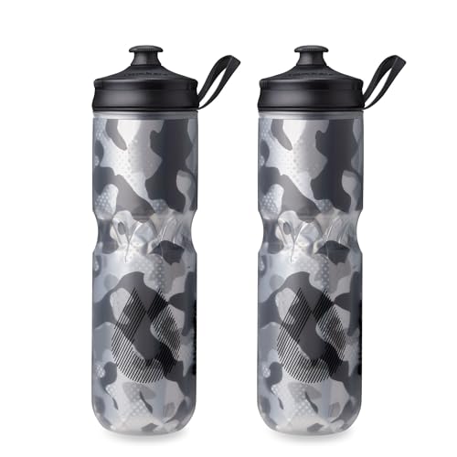 HydraPak Polar Sport Insulated Water Bottle 2-Pack (24oz, Contender Black) | High Flow, BPA Free, Tri-Layer Insulation, Leakproof, Dash Handle, Easy Squeeze, Self-Sealing Cap, for Sports - color: Contender Black, style: 24oz/700ml (2-Pack)