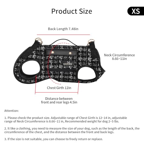Wakytu Dog Lift Harness Dog Carrier Sling for Small Dogs & Cats,XS | stylish puppy sling carrier with handle & pocket,adjustable leash,walking & travel - color: 2.0 Black, size: X-Small(2-5 LBS)