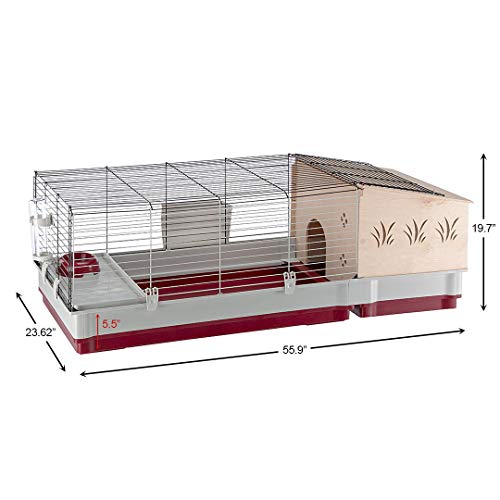 Ferplast Krolik Extra-Large Rabbit Cage w/ Wood Hutch Extension Rabbit Cage Includes All Accessories and Measures 55.9L x 23.62W x 19.68H and Includes ALL Accessories - style: Rabbit Cage w/ Wood Hutch