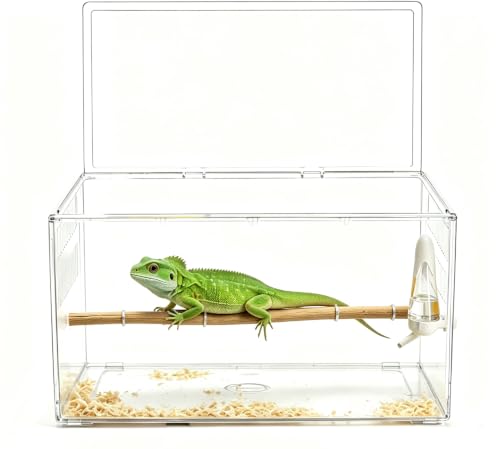 Large Clear Small Animal Cage, 23.6 x 13.8 x 12.2 Inches, Transparent Pet Habitat with Ventilation and openable Top Cover for Hamster, Reptiles, Lizards, Gecko, Frog, Box Turtle, cage only