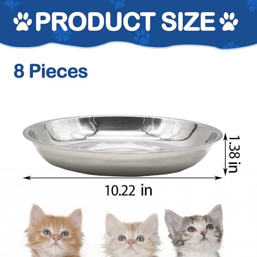 kathson 8 Pcs Stainless Steel Cat Food Bowls, Replacement Whisker Relief Cat Metal Dishes, Shallow Wide Cat&Dog Food and Water Bowl Suitable for Pet Feeding Stand, Dishwasher Safe (10.22 Inch Dia.) - size: 10.22 Inch Dia.