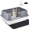 Stainless Steel Litter Box with Lid Cover Mats Scooper, Kitten Litter Box Low Entry, Suitable for Small Space Senior Cats, Side Entry, Grey Enclosure - size: Medium