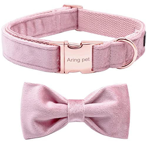 ARING PET Velvet Dog Collars with Bow tie, Bowtie Dog Collar, Cute Pink Collar for Girl and Boy Dogs,X-Small. - color: B-Pink, size: X-Small (Pack of 1)