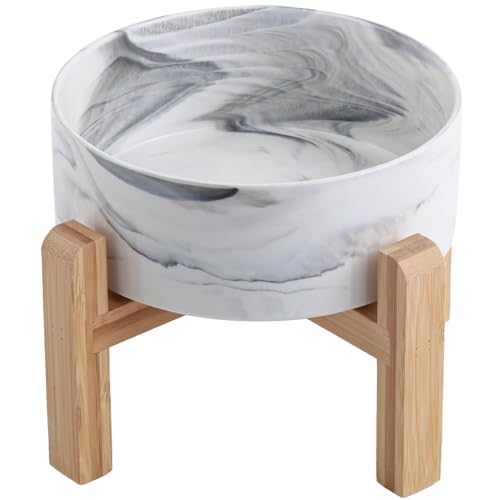 Raised/Elevated Ceramic Dog Bowl for Small Medium Sized Breeds,Dog Food Water Bowl with Stand,6 in Non Slip Heavy Pet Feeding Dish 3.6 Cups/ 850 ml /28 OZ Marble Grey - color: Marble Grey, size: 6 in