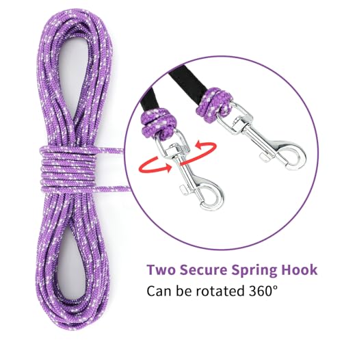 Reflective Cat Long Leash 50 FT, Outdoor Backyard Cat Tie Out Lead,Purple | Backyard Play, Reflective Nylon Rope, Dual 360° Swivel Hooks, Lightweight Cat Tie Out,Purple L, Small Pets - color: Purple, size: 50 FT