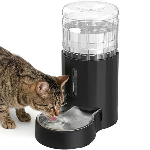JUNSPOW Cat Water Dispenser with Stainless Steel Bowl (4L Black) | Automatic Gravity Water Dispenser for Cats or Small Medium Size Dogs, Large Capacity, Easy to Clean - color: Black, size: 4L Base