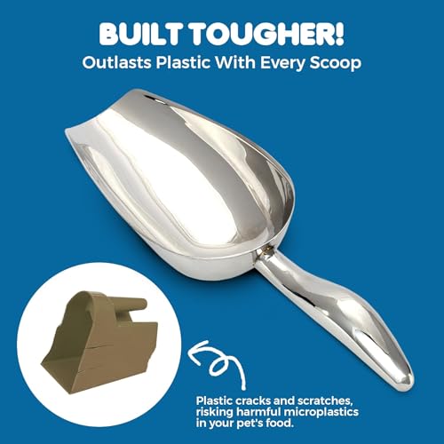 SunGrow Large Cat Litter and Food Scoop, Life Transforming 2-in-1 Scooper, Reduces Hand Fatigue, Saves Clear Litter, Makes Scooping Faster and Easier (Silver, Small)