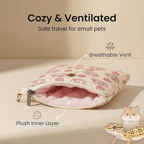 Small Pet Carrier Bag with Soft Minky Dot Lining, Breathable & Waterproof Travel Pouch for Leopard Geckos, Hamsters, Small Reptiles and Small Animals –All-Season Use - color: Red