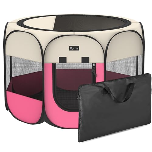 Portable Pet Playpen Puppy Pen Dog Tent Cat Playpen | 8-Panel Indoor/Outdoor Puppy Pen with Shade Cover & Travel Bag - Waterproof Dog Cat Tent - color: Pink, style: Small (29"x29"x17" with free bonus)