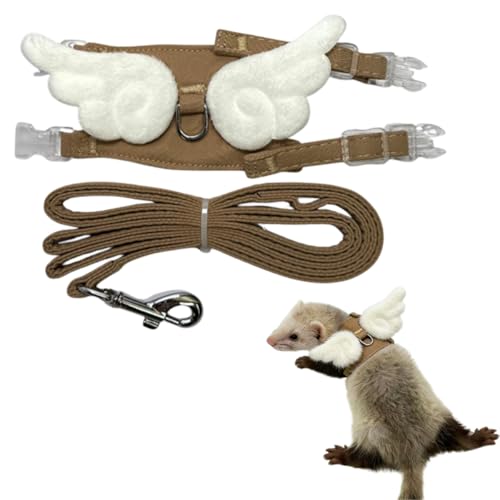 Ferret Harness and Leash with Adjustable Buckle for Small Pets, Soft Breathable Walking Vest with Angel Wings for Guinea Pig, Bunny, Rabbit, Kitten, Chinchilla (Coffee) - color: Coffee