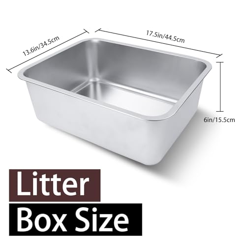 Stainless Steel Cat Litter Box 18"x14"x6" | For Adult Cats or Kitty/Kitten, Rust-Proof, High Side, Non Stick, No Smell, Easy to Clean - size: Large:17.5"L x 13.6"W x 6"H