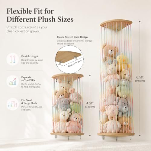 Corner Hammock Shelf with Adjustable Length, Wooden Hanging Wall Storage Organizer, Space Saving Net Shelf for Bedroom, Playroom and Home Décor - style: Rainbow sector