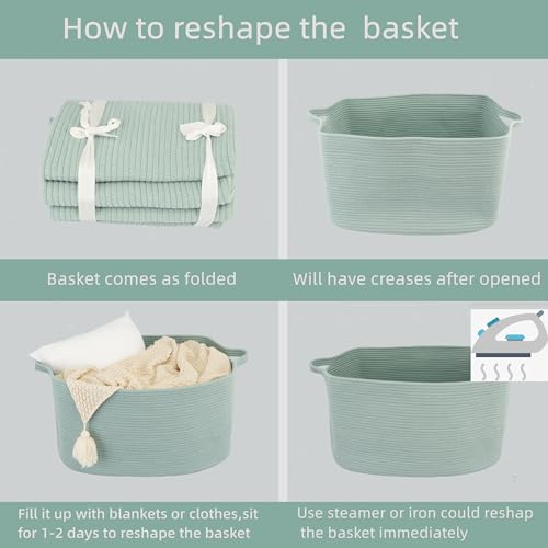 XUANGUO Large Rectangle Woven Cotton Rope Blanket Basket 22"x17"x12" Green - color: light green
