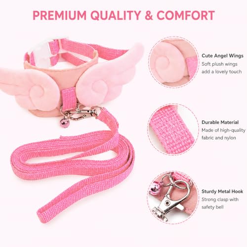 Ferret Harness and Leash Set for Adult Ferrets, Cute Angel Wing Small Animal Vest Harness, Adjustable for Ferrets Kittens Mini Dogs Pink1536-1 - color: Angel Pink