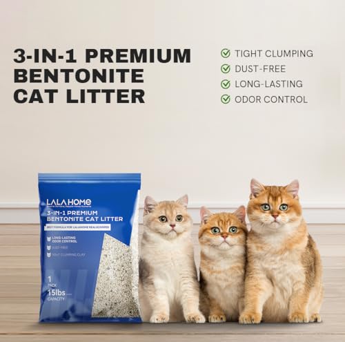 Premium Bentonite Cat Litter Sodium-Based, Clumping Cat Litter, Dust-Free, Strong Durability, Odor Control, Unscented Natural Mineral Formula Kitty Litter Bluk for RealScooper, 3 x 15 lb. Box - size: 3-Pack, 15 lb Each