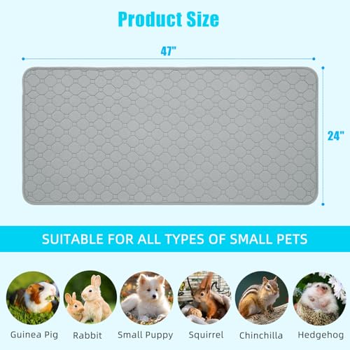 PAWCHIE Guinea Pig Cage Liners, Washable Guinea Pig Bedding for Midwest Cage 2 Pack 47"X24", Reusable Anti Slip Waterproof, Absorbent Guinea Pig Pee Pad for Small Animal, Rabbit, Bunny, Chinchilla - size: 61x119cm/24x47in(Pack of 2)