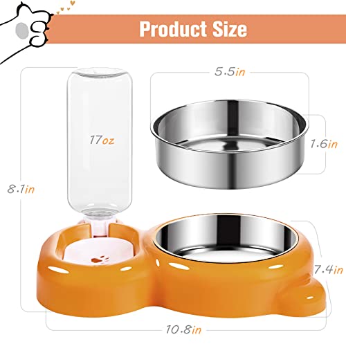 Dog Bowls, Cat Food and Water Bowl Set with Water Dispenser and Stainless Steel Bowl for Cats and Small Dogs - Orange - color: Orange