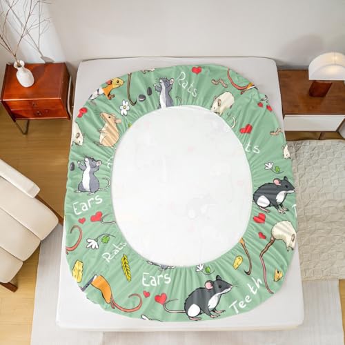 Erosebridal Kids Rat Sheet Set Mouse Rodents Bed Sheet Funny Animal Love Heart Bed Sheet Set Queen Size for Boys Girls Children Bedroom Cartoon Style Fitted Sheet+Pet Flat Sheet+2 Pillow Cases, Green - color: Multi 54, size: Queen