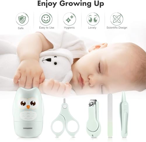 Baby Nail Clippers, 4-in-1 Safe Baby Nail Kit with Cute Case, Nail Clipper, Scissors, Tweezers, Nail File Set for Newborn, Infant, Toddler and Kids-Owl Green - color: Green