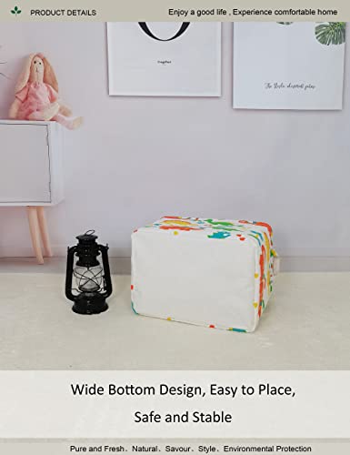 Rectangular Dinosaur Laundry Storage Bin for Adults and Kids | Damp resistant canvas fabric, sturdy stitched carry handles, foldable design organizes closet and playroom daily supplies - color: Dinosaur paradise