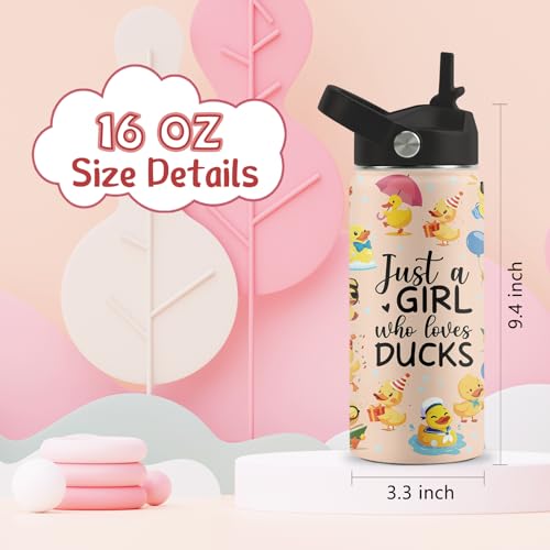 Duck Gifts, 16 oz Water Bottle with Straw Lid, Stainless Steel Insulated Water Bottle, Cute Duck Cup Gifts for Birthday Chritmas (1pcs) - color: Duck