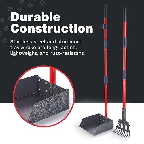 Pooper Scooper for Dogs with Long Handle Rake & Tray, Heavy Duty | Pawler Rustproof Aluminum Poop Scooper Set with 36+" Handles for Yard, Grass, Dirt & Gravel - color: 2 Piece Set - Standard