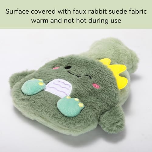 Green Rubber Hot Water Bottle with Soft Removable Knit Outer Lid, Classic Rubber Hot and Cold Water Bottle with Cute Image Hand Feet Warmer and Shoulder Pain Relief - style: RSD-Hot-konglong-Green
