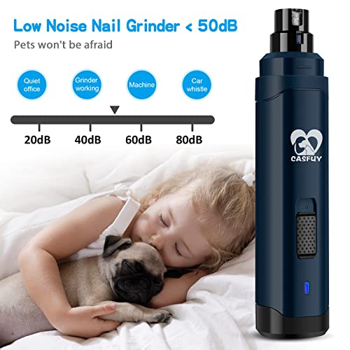 Casfuy Dog Nail Grinder Upgraded - Professional 2-Speed Whisper-Quiet Electric Pet Nail Trimmer Painless Paws Grooming & Smoothing for Small Medium Large Dogs & Cats (Dark Blue) - color: B-dark Blue