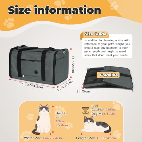 YUDODO 2 Packs 25 lbs Soft Sided Pet Carrier for Large Cat & Small Dog | Airline Approved, Lightproof Breathable Design, Side Pockets, Durable Mesh, Foldable and Portable, Grey green*2 - color: Grey green*2