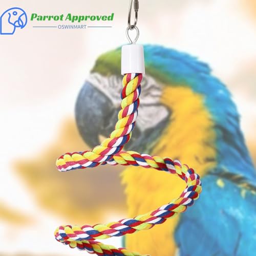 2Pcs 63'' Bird Rope Perches Birdcage Swing Toys 100% Cotton Natural Bird Perch Peck/Chewing with Bell Climbing Standing Bungee Parrot Toys for Small to Regular Size Parrot Cockatiel Birds - size: 63'x2pcs